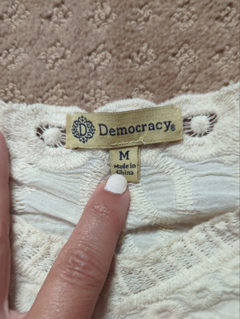 Democracy Cream Crochet Lace Peplum Blouse - Picture 2 of 4